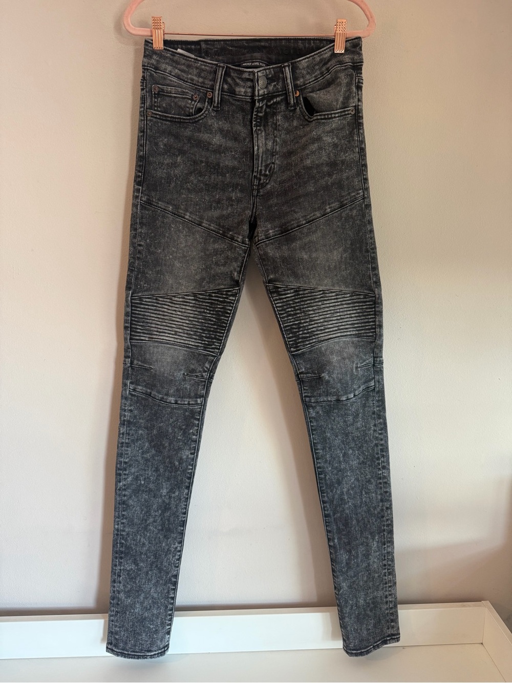 American Eagle Mens Ne(x)t Level Flex Moto Skinny Jeans Grey Acid Wash 31x32